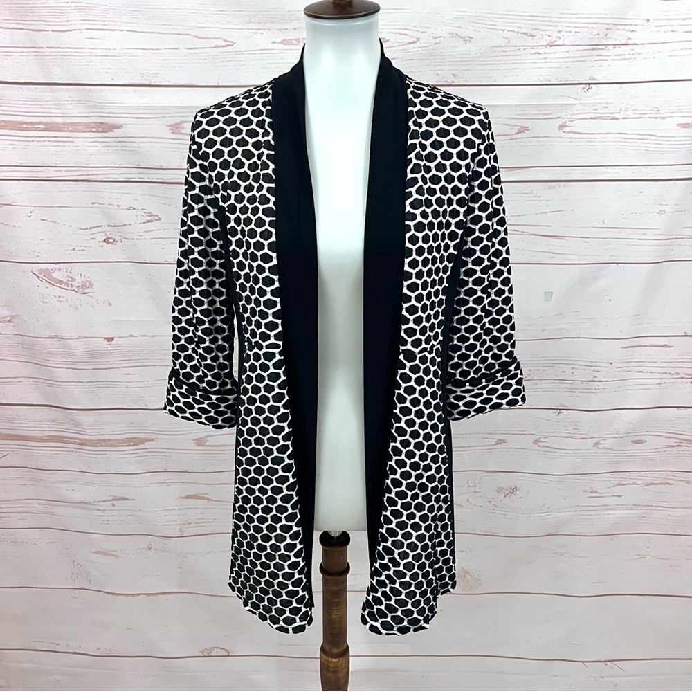 Joseph Ribkoff Textured Jacquard Cuffed Sleeve Open Front Flare Kimono Jacket